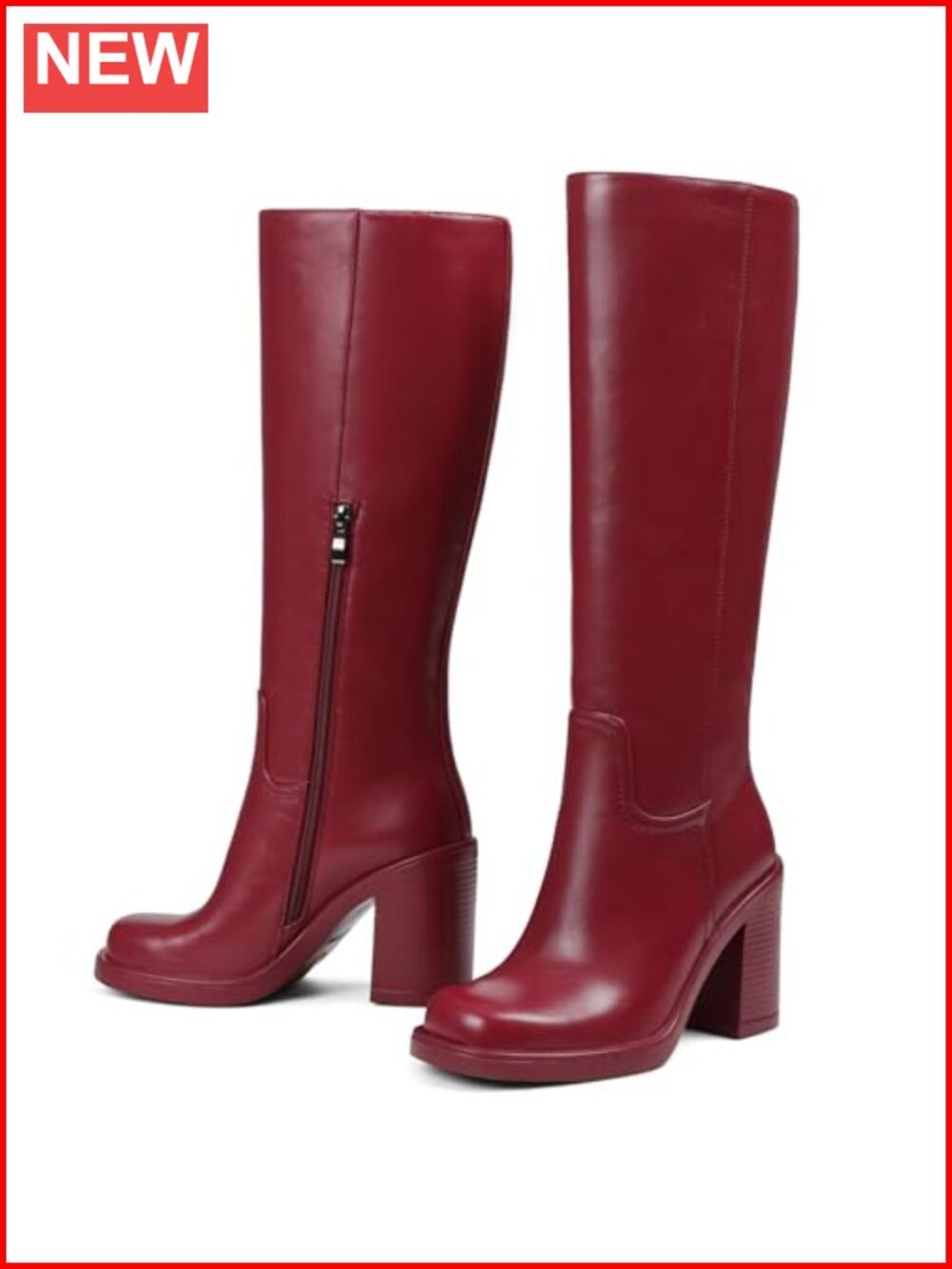 Women's Wide Calf Knee High Boots Faux Leather Chunky Platform Square Toe